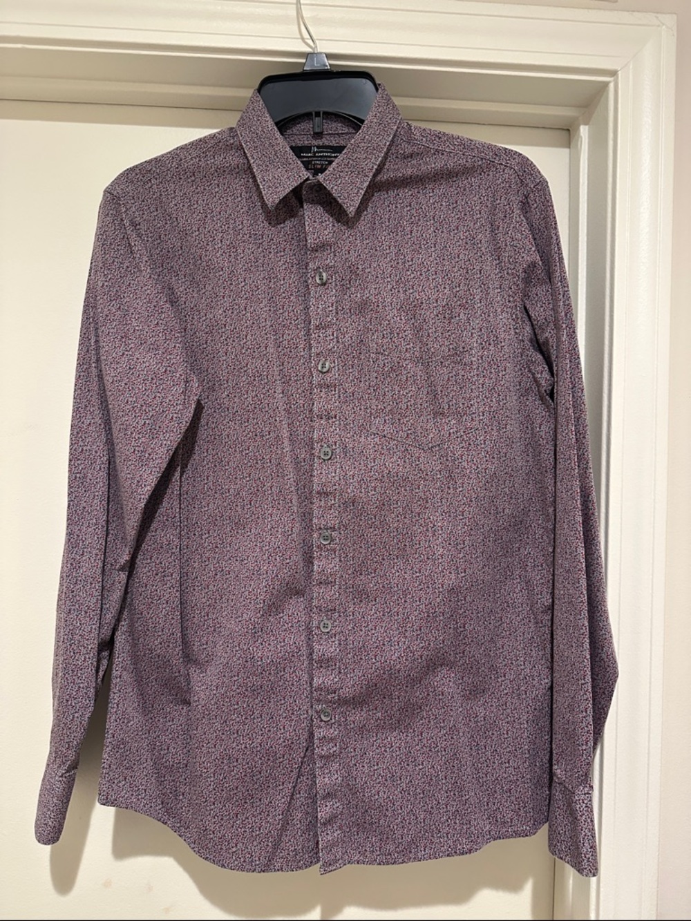 Men's Long-Sleeve Patterned Dress Shirt - Burgundy mixed with blue/gray colors